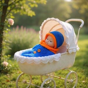 Baby Cocoon Swaddle Hand  Crafted Newborn One Piece Blue Orange  UF Photo Prop